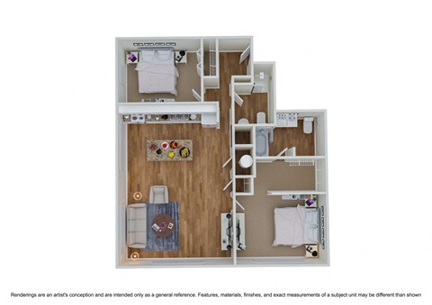 Floor plan for 2 beds, 2 baths, 1050 sqft
